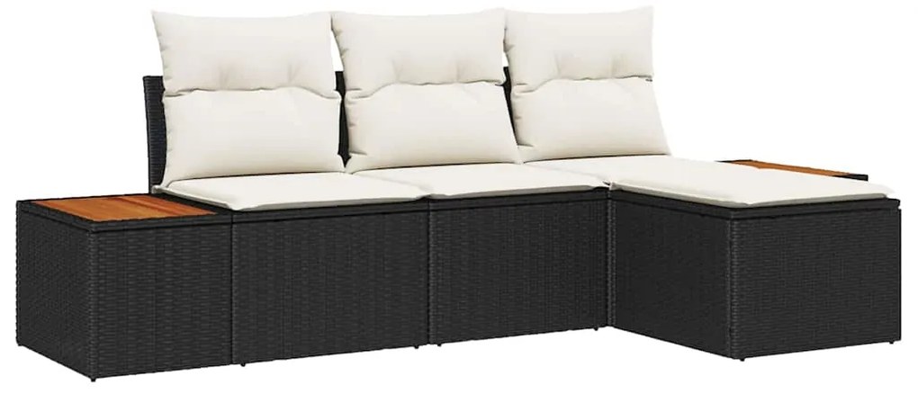 vidaXL Σετ Καναπέ Κήπου 4 pcs Μαύρο και κρεμ 184 x 62 x 85 εκ.
