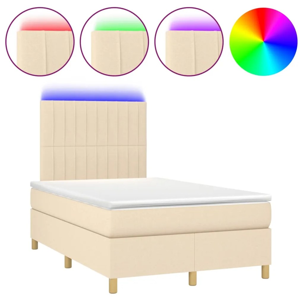 ΚΡΕΒΑΤΙ BOXSPRING ΜΕ ΣΤΡΩΜΑ &amp; LED ΚΡΕΜ 120X190 ΕΚ. ΥΦΑΣΜΑΤΙΝΟ 3270265