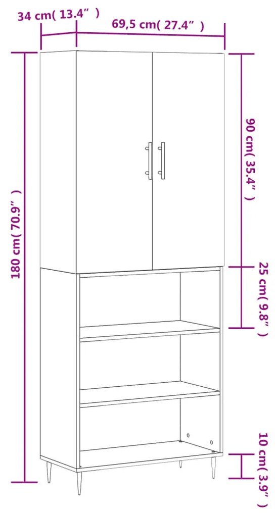 Ντουλάπι Γκρι Sonoma 69,5 x 34 x 180 εκ. Επεξεργασμένο Ξύλο - Γκρι