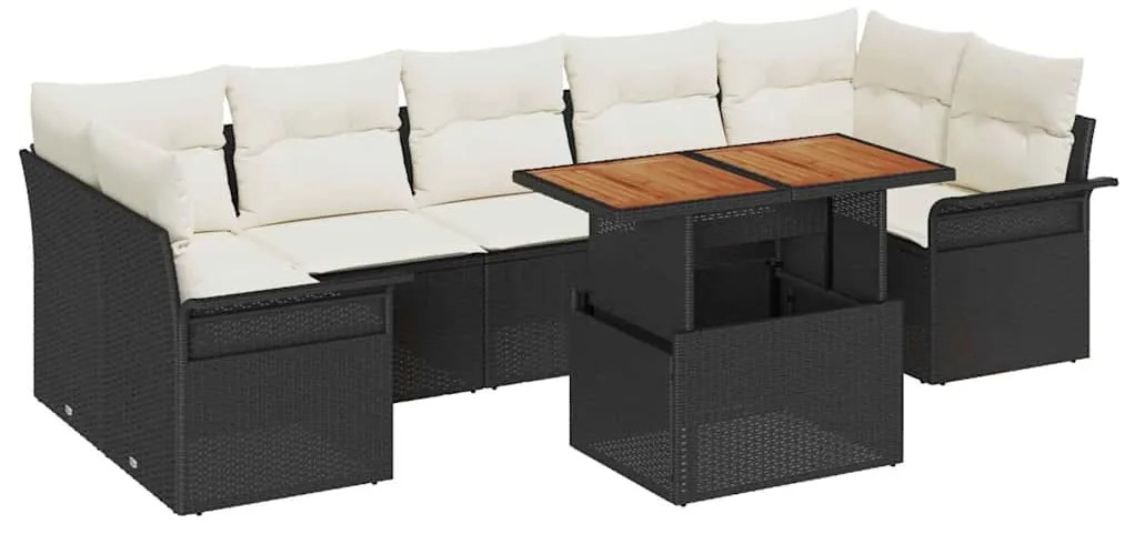 vidaXL Σετ Καναπέ Κήπου 8 pcs Μαύρο και κρεμ 100 x 55 x 73 εκ