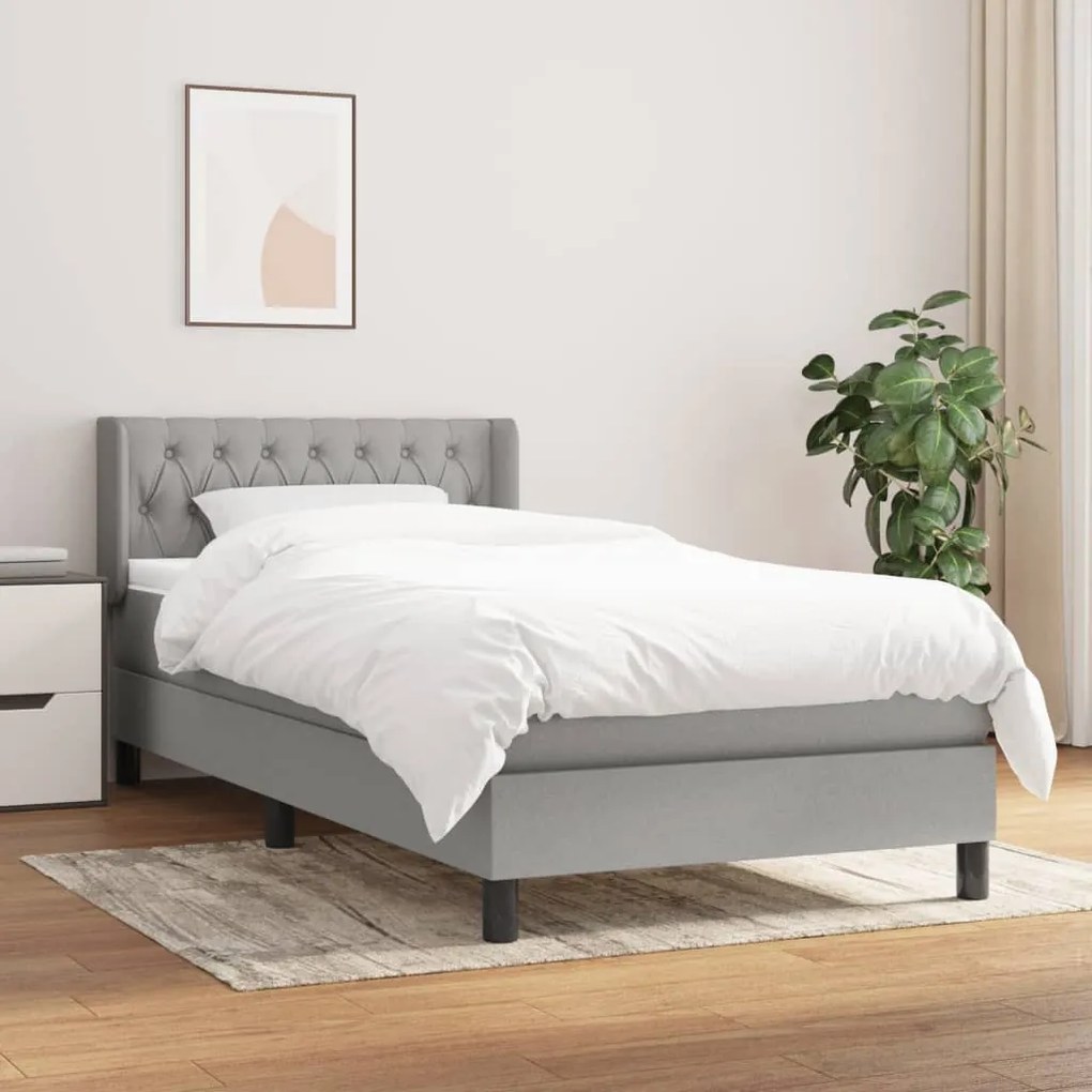 Κρεβάτι Boxspring με Στρώμα Ανοιχτό Γκρι 90x200 εκ. Υφασμάτινο - Γκρι