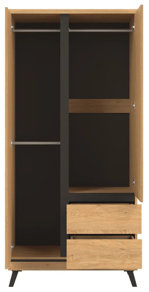 Ντουλάπα Orlando AH109, Μαύρο, Δρυς, 197x92x54cm, 80 kg, Πόρτες ντουλάπας: Με μεντεσέδες | Epipla1.gr