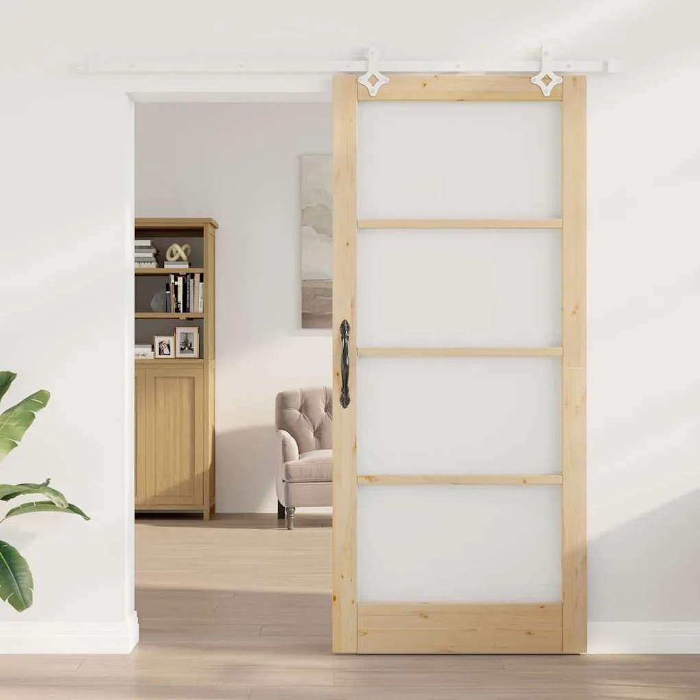vidaXL Συρόμενη Πόρτα Καφέ 93 x 211 εκ. Ξύλο και μέταλλο