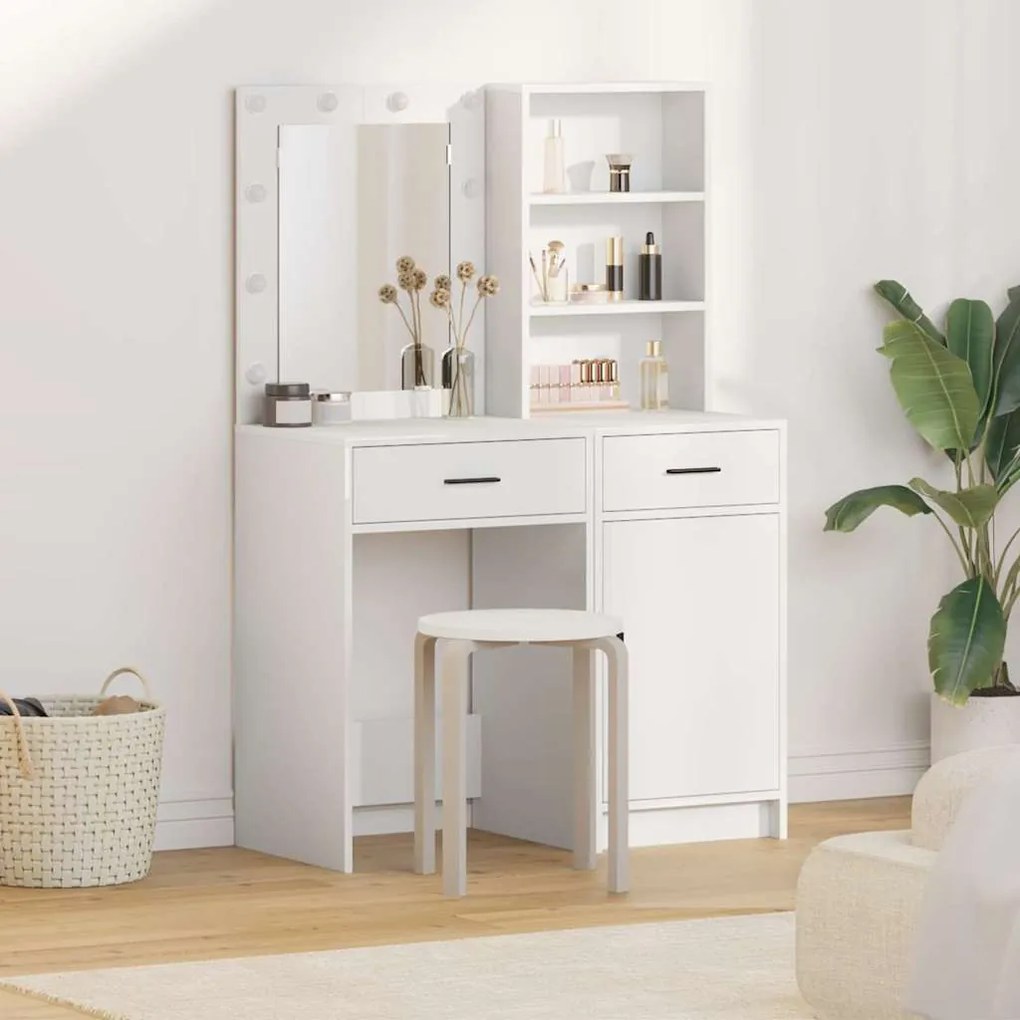vidaXL Σετ Τραπεζιού Μακιγιάζ με συρτάρι 2 pcs Λευκό 50 x 41 x 135 εκ