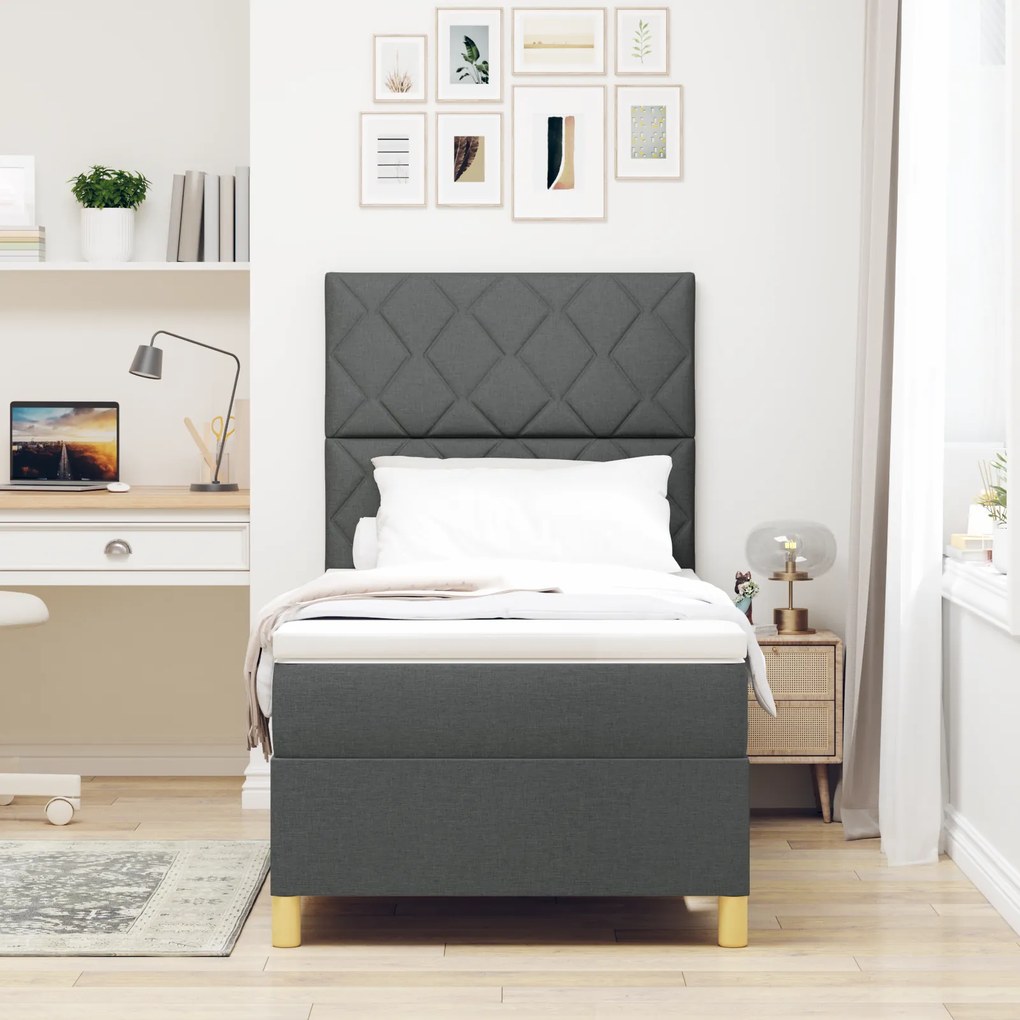 vidaXL Κρεβάτι Box Spring με στρώμα σκούρο γκρι 90x200 εκ. ύφασμα