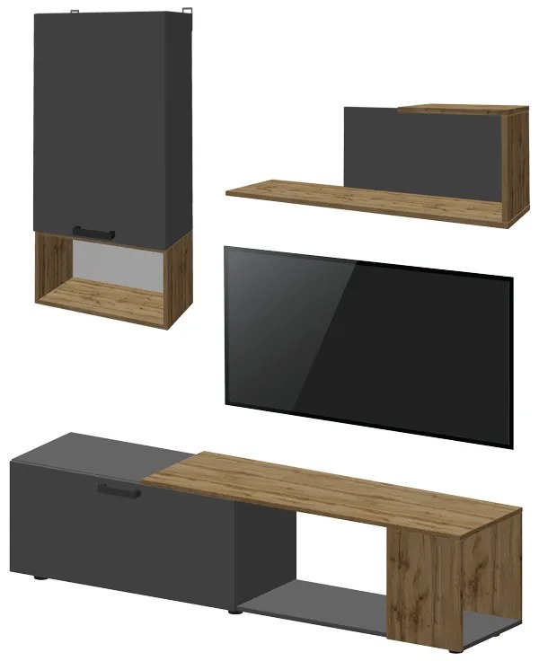 Intrahome Σύνθετο σαλονιού  Poelfy Intrahome σε ανθρακί-oak απόχρωση 170x37.5x42εκ | SKU: INTRAPA-472111100