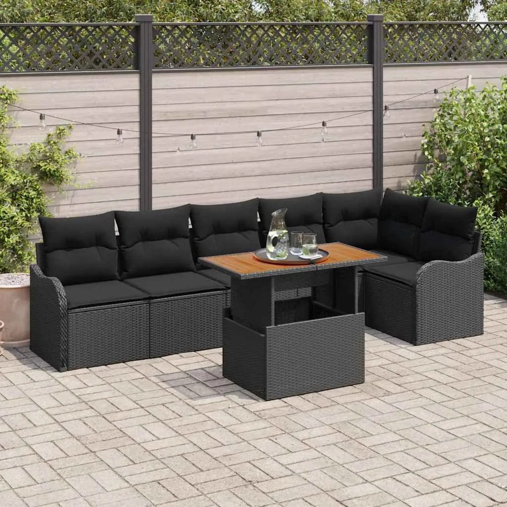 vidaXL Σετ Καναπέ Κήπου με μαξιλάρι 7 pcs Μαύρο 100 x 55 x 73 εκ