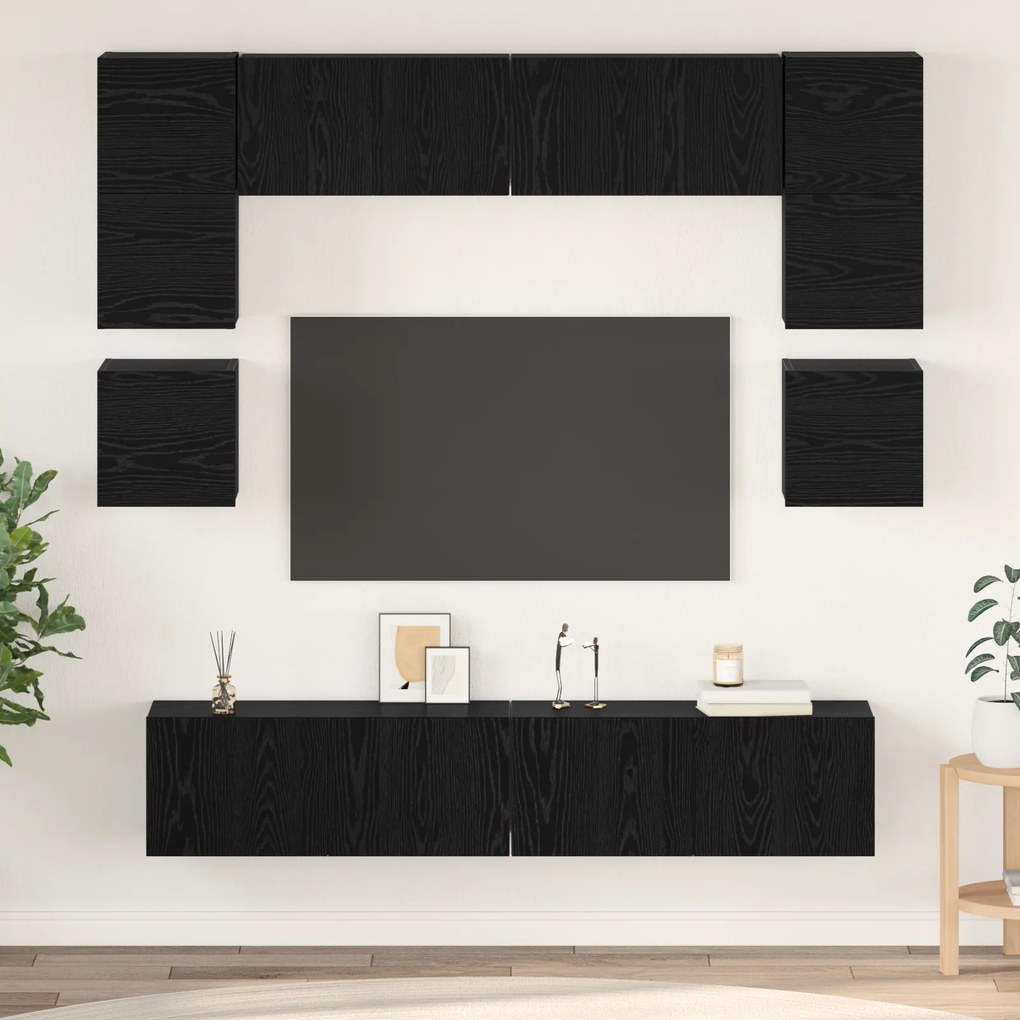vidaXL Σετ επίπλου τηλεόρασης 8 pcs Μαύρη Δρυς 80 x 30 x 30 εκ.