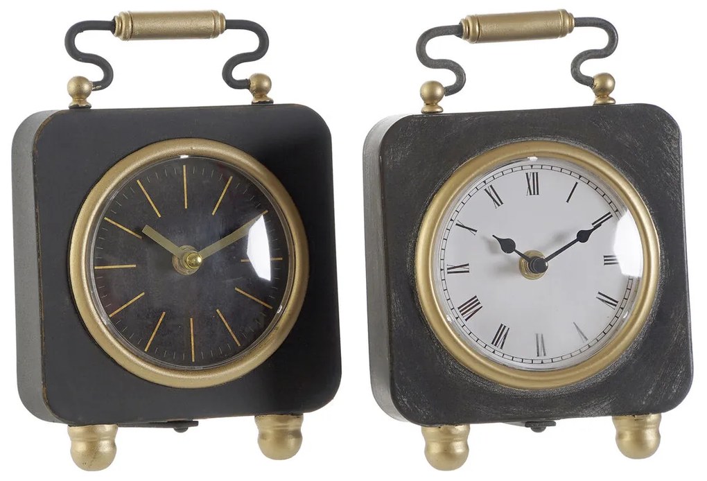 Bordklokke DKD Home Decor Μαύρο Χρυσό Ασημί (x2)