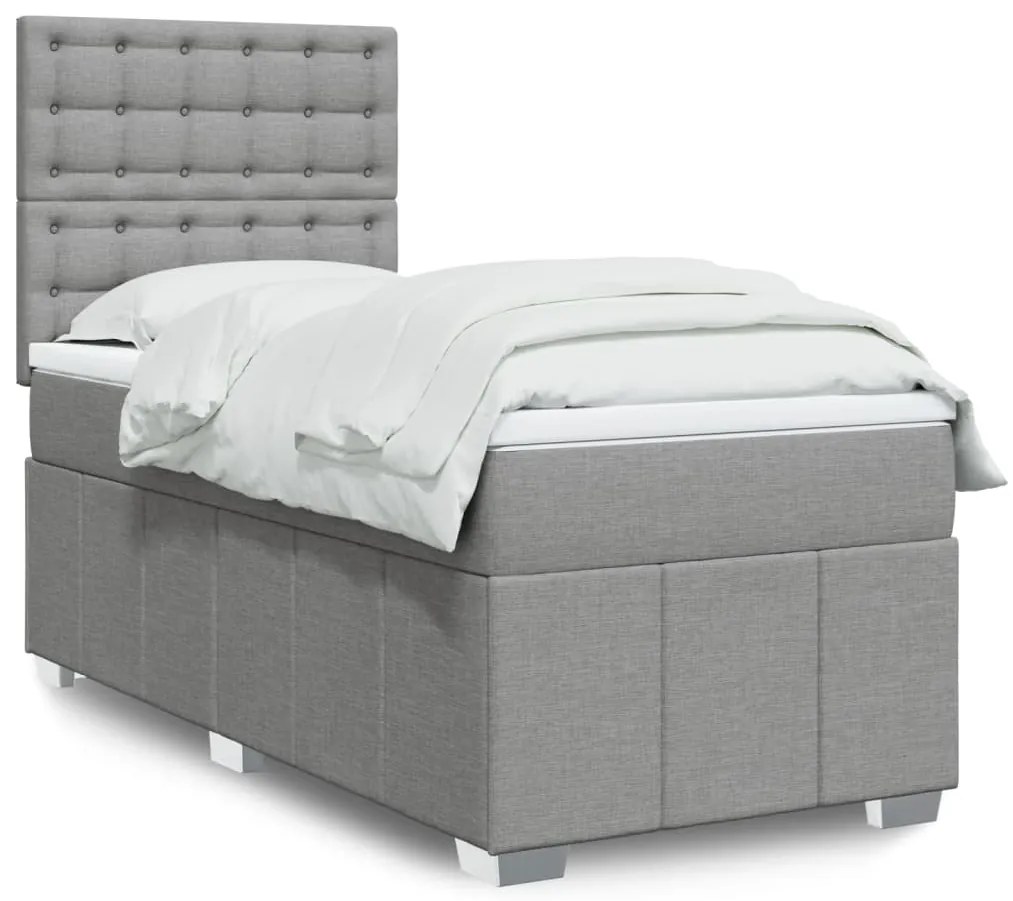 vidaXL Κρεβάτι Boxspring με Στρώμα Ανοιχτό Γκρι 90x190 εκ. Υφασμάτινο
