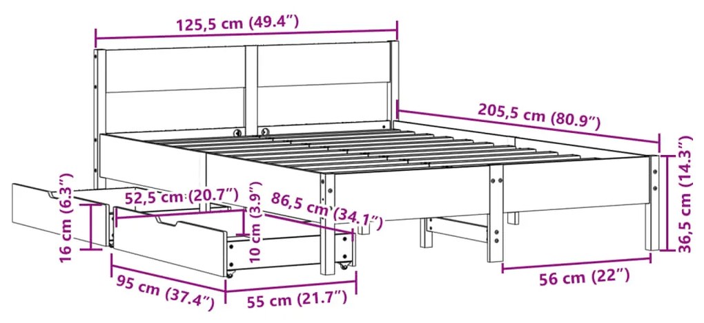 Σκελετός Κρεβατιού Χωρίς Στρώμα 120x200 εκ Μασίφ Ξύλο Πεύκου - Καφέ