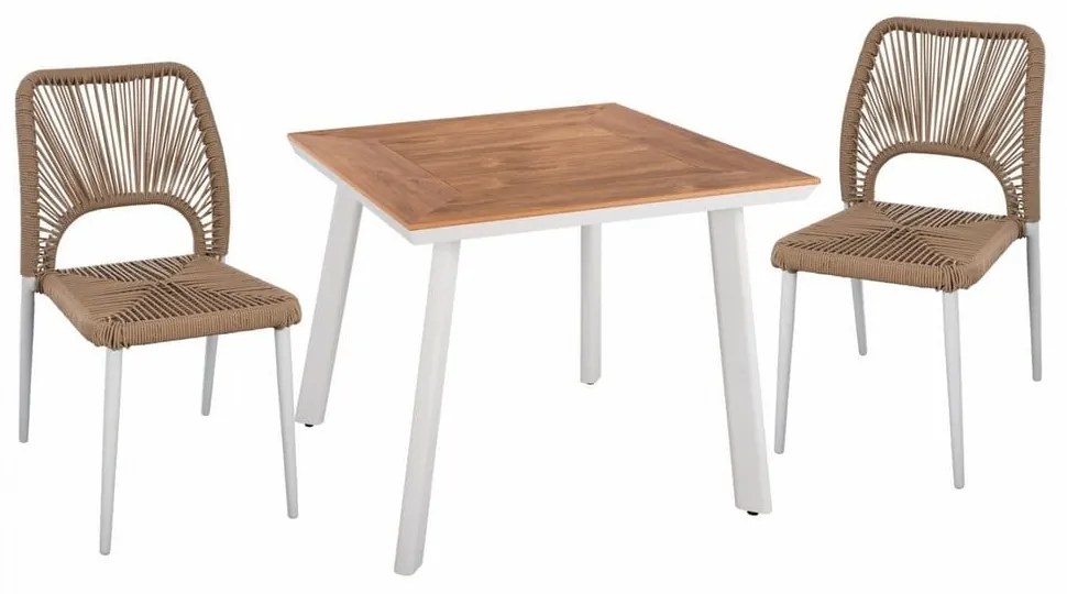 Τραπεζαρία HM11536.01 (Σετ 3τμχ) Τραπέζι White 80x80 Και Καρέκλα Με Σχοινί Two Seater