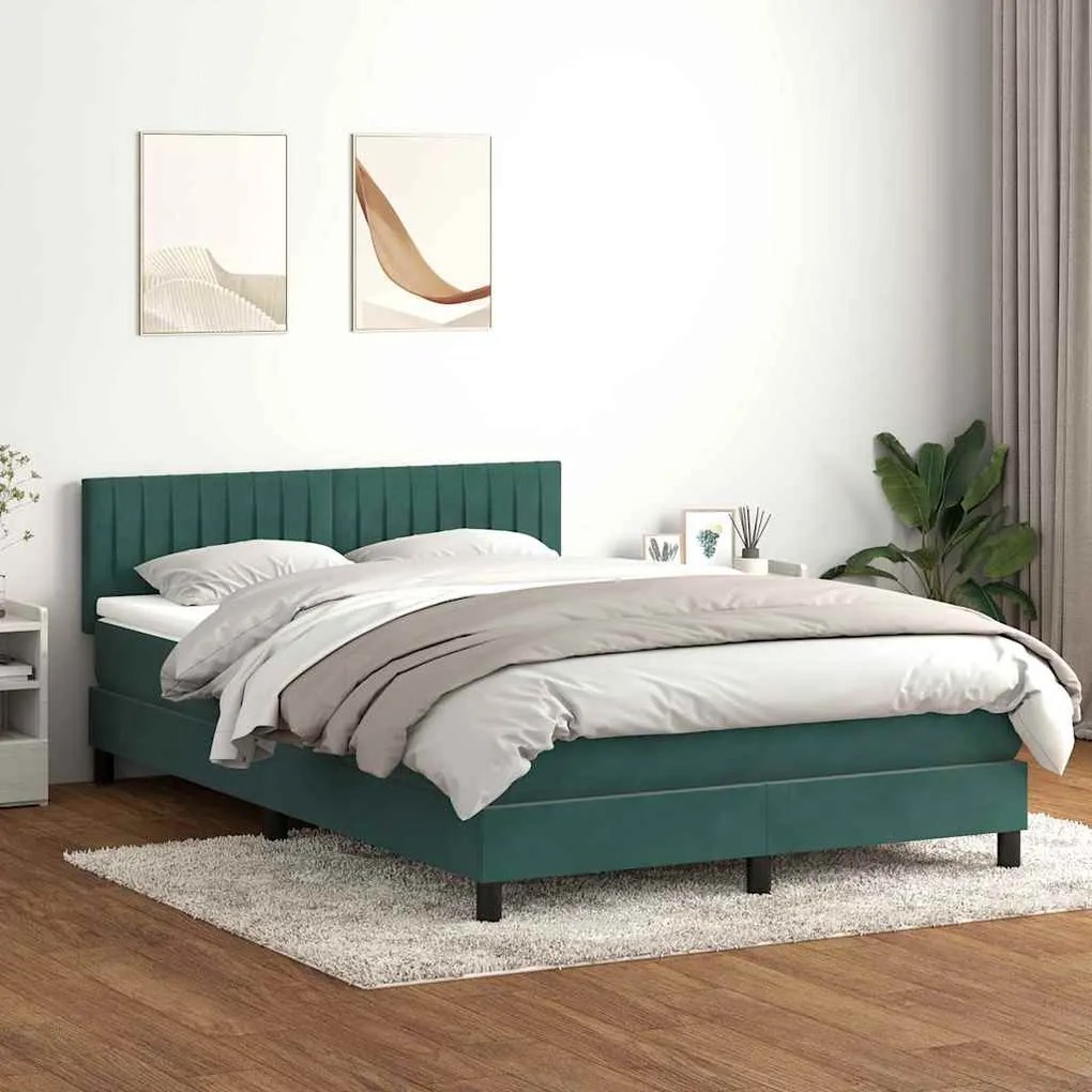 vidaXL Box Spring Κρεβάτι με στρώμα Σκούρο πράσινο 140x220cm Βελούδινο