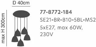 Φωτιστικό Οροφής  SE21-BL-B10-5BL-MS2 ADEPT PENDANT Black Metal Shade Pendant+ - Μέταλλο - 77-8772
