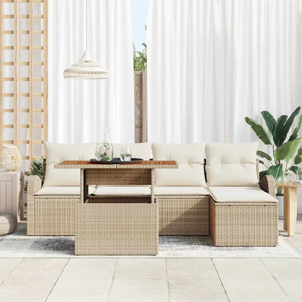 vidaXL Σετ Καναπέ Κήπου με αποθήκευση 6 pcs Μπεζ Πολυ ράταν