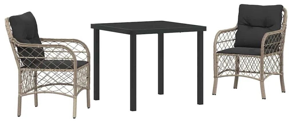 vidaXL Σέτ φαγητού για κήπο με μαξιλάρι 3 pcs Ανοιχτό γκρι Πολυ ράταν