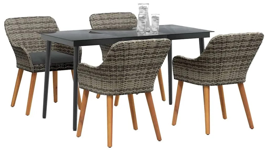 vidaXL Σέτ φαγητού για κήπο με μαξιλάρι 5 pcs Γκρι συνθετικό ρατάν