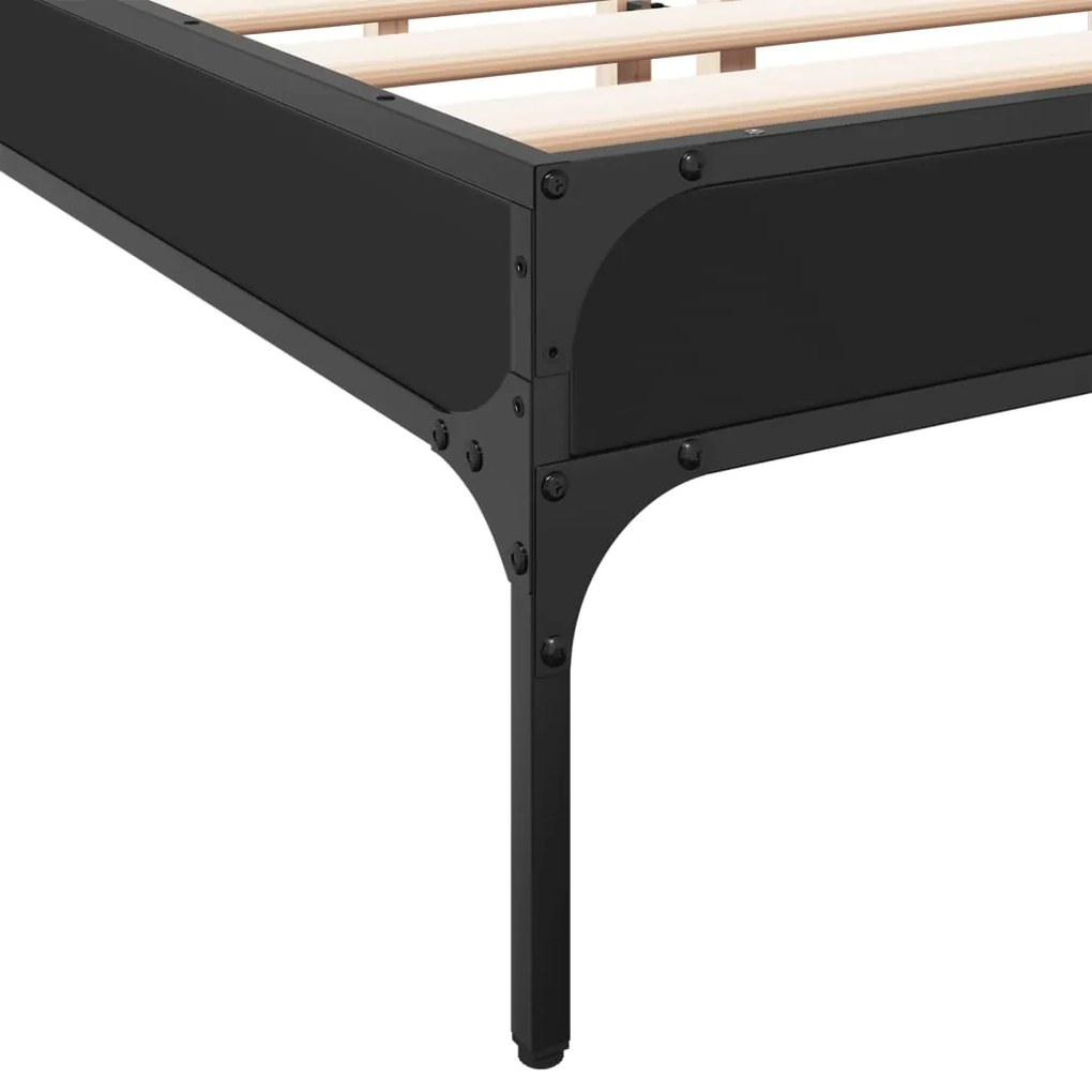 vidaXL Πλαίσιο Κρεβατιού Μαύρο 135x190 εκ. Επεξ. Ξύλο &amp; Μέταλλο