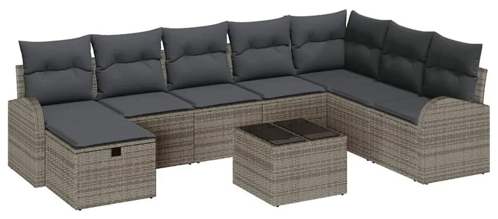 vidaXL Σετ Καναπέ Κήπου με μαξιλάρι 9 pcs Γκρι Πολυ ράταν
