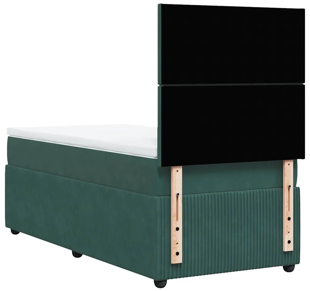 vidaXL Κρεβάτι Boxspring με Στρώμα Σκούρο Πράσινο 100x200εκ. Βελούδινο