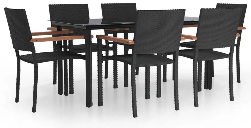 vidaXL Σετ Τραπεζαρίας Κήπου 7 Τεμαχίων Μαύρο από Συνθετικό Ρατάν