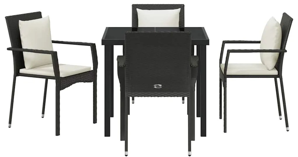 vidaXL Σέτ φαγητού για κήπο με μαξιλάρι 5 pcs Μαύρο συνθετικό ρατάν