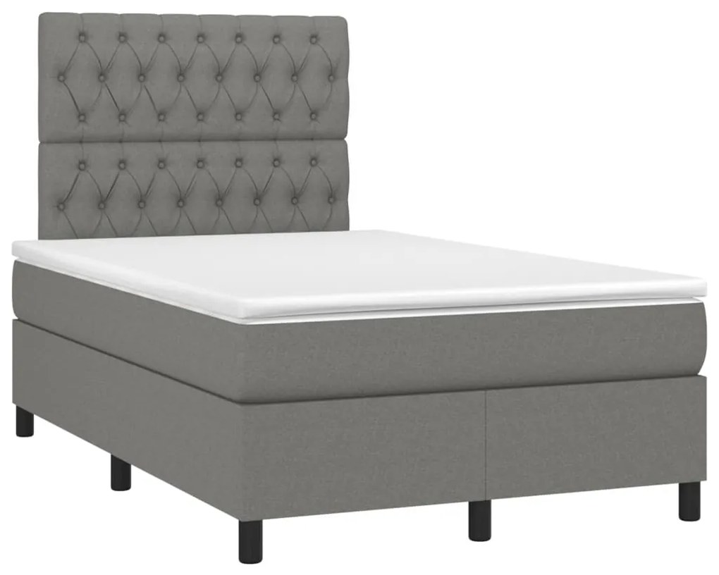 vidaXL Κρεβάτι Boxspring με Στρώμα &amp; LED Σκ.Γκρι 120x200 εκ Υφασμάτινο