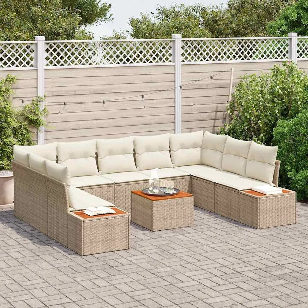 vidaXL Σετ Καναπέ Κήπου με μαξιλάρι 10 pcs Μπεζ Πολυ ράταν