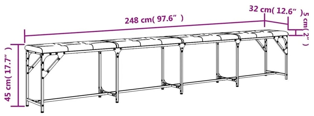 Πάγκος Τραπεζαρίας Σκούρο Γκρι 248x32x45 εκ. Ατσάλι / Ύφασμα - Γκρι