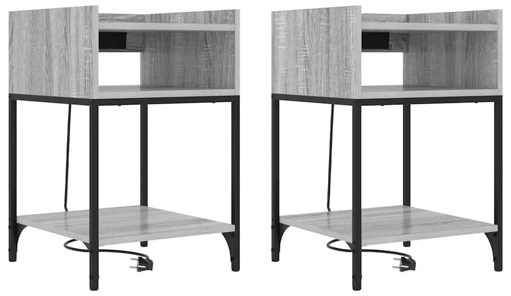 vidaXL Κομοδίνο 2 pcs Γκρίζο Σονομα 40 x 40 x 61 εκ Επεξεργασμένο ξύλο