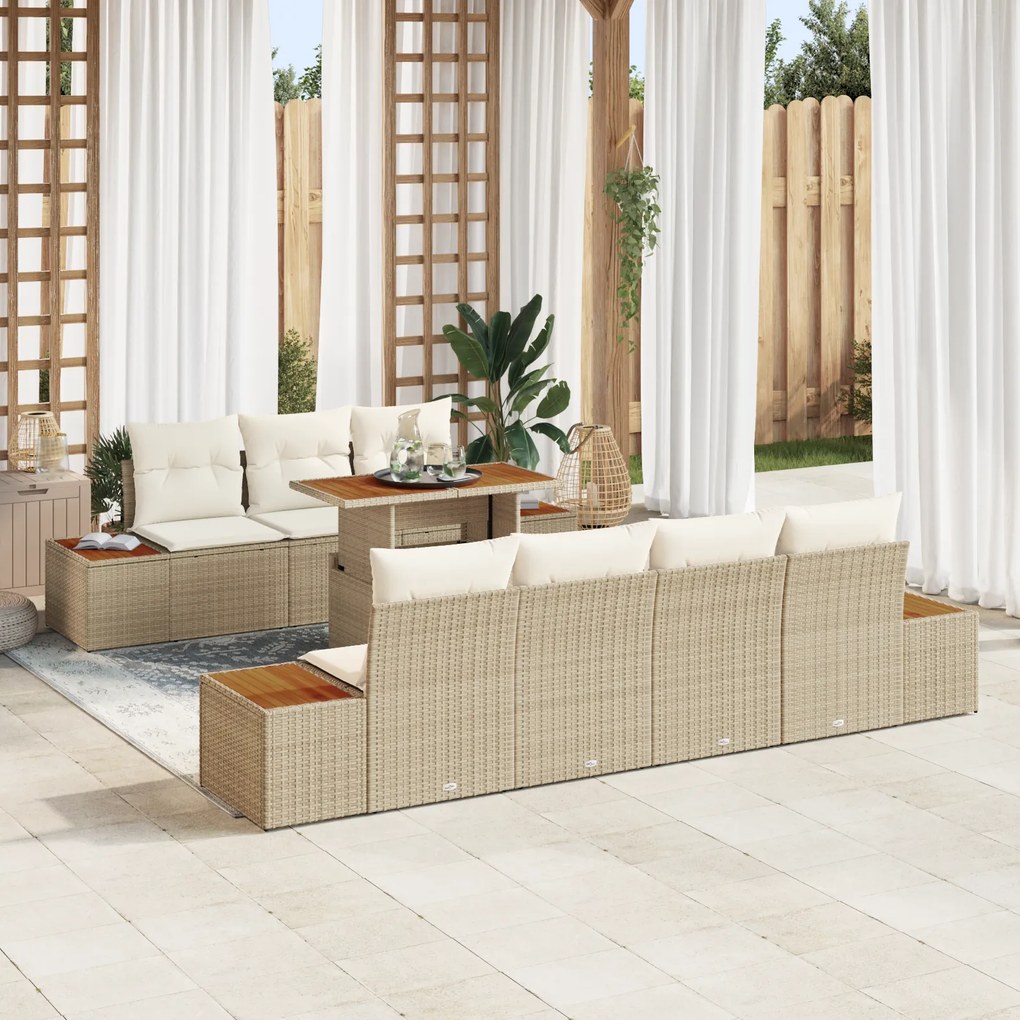 vidaXL Σέτ φαγητού για κήπο 8 pcs Μπεζ 100 x 55 x 73 εκ. PE ρατάν