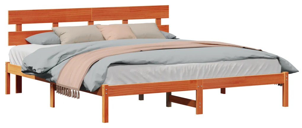 vidaXL Κρεβάτι με Κεφαλάρι Καφέ 180x200 εκ Μασίφ Ξύλο Πεύκου