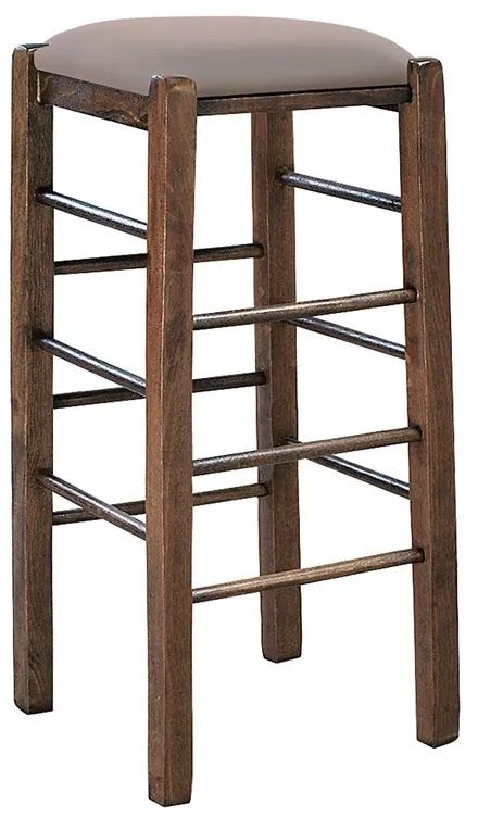 WOODWELL ΤΑΒΕΡΝΑΣ Σκαμπό BAR, Οξιά Βαφή Εμποτισμός Καρυδί, Κάθισμα Pu Cappuccino 35x35x81cm Ρ977,Ε2Τ1