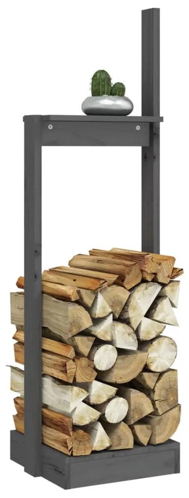 vidaXL Ξυλοθήκη Γκρι 33,5 x 30 x 110 εκ. από Μασίφ Ξύλο Πεύκου