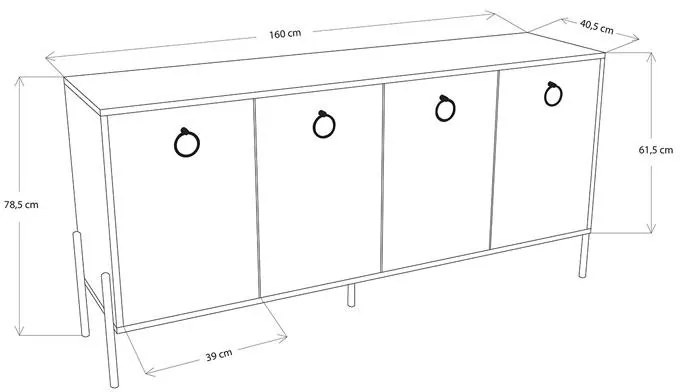 Μπουφές Twely μελαμίνης φυσικό-λευκό-μαύρο 160x40,5x79εκ 160x40.5x79 εκ.