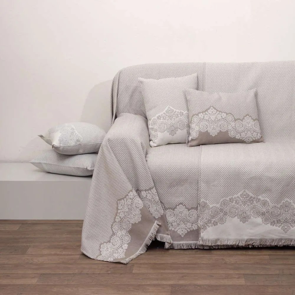 Ριχτάρι Ζακάρ Des.1561 Beige Anna Riska Τριθέσιο 180x280cm 100% Cotton