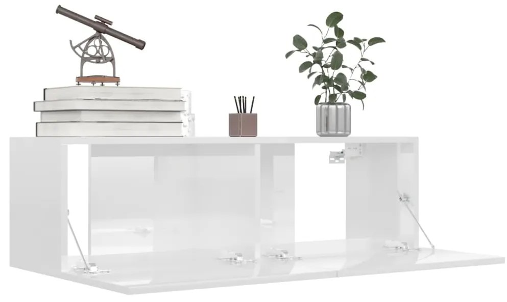 vidaXL Έπιπλο Τηλεόρασης Γυαλιστερό Λευκό 100x30x30 εκ. από Επεξ. Ξύλο