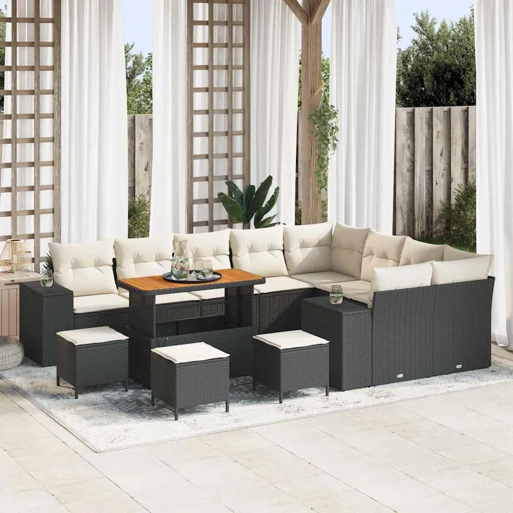 vidaXL Σετ Καναπέ Κήπου 13 pcs Μαύρο, Κρέμα 110 x 55 x 71 εκ