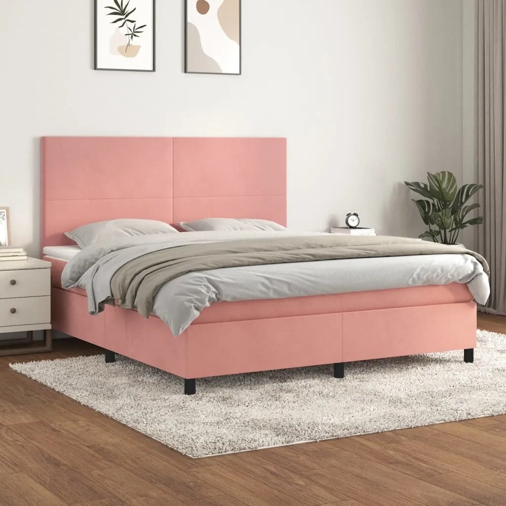 Κρεβάτι Boxspring με Στρώμα Ροζ 160x200 εκ. Βελούδινο