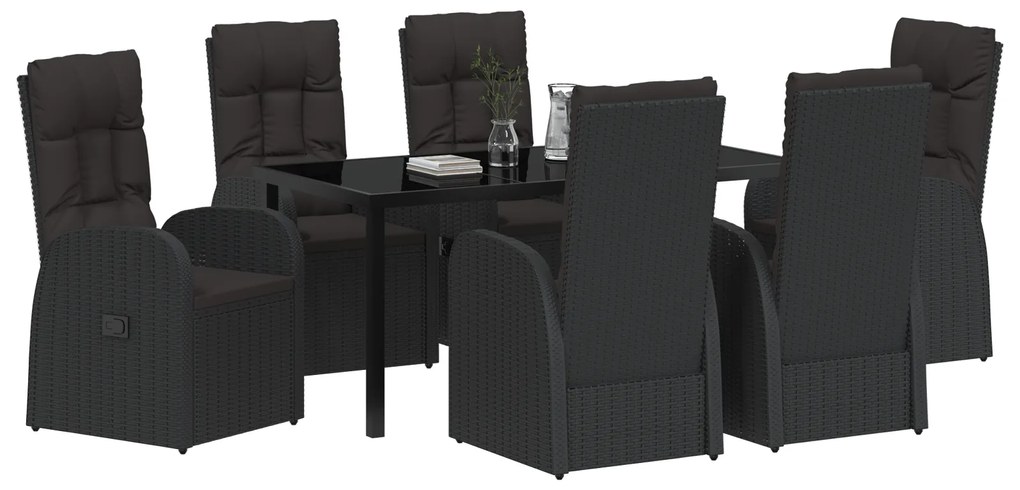 vidaXL Set με 7 κομμάτια για Δείπνο Κήπου με Μαξιλάρια - Μαύρη Πολυ Ράτα