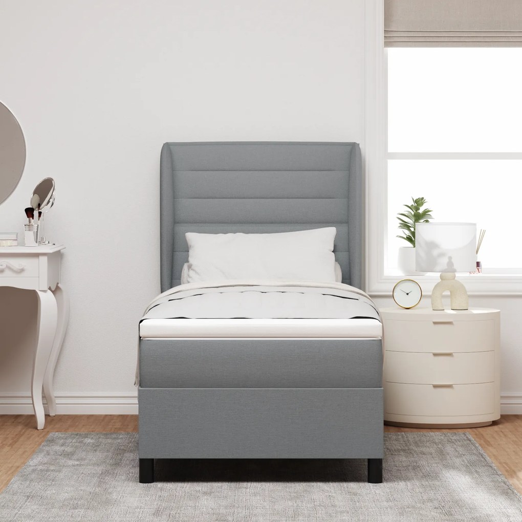 vidaXL κρεβάτι Box Spring με στρώμα σε ανοιχτό γκρι, 80x200 εκ., ύφασμα