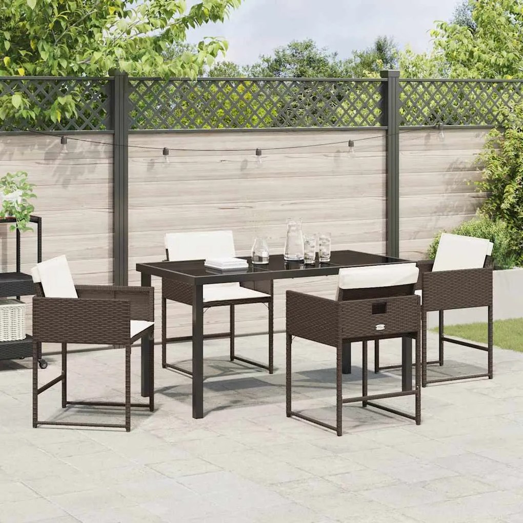 vidaXL Σέτ φαγητού για κήπο με μαξιλάρι 5 pcs Καφέ Πολυ ράταν