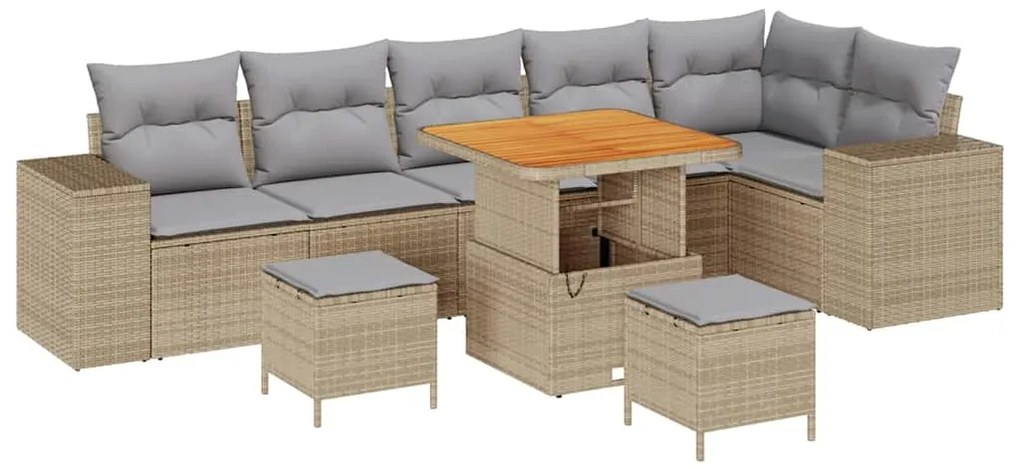 vidaXL Σετ Καναπέ Κήπου με μαξιλάρι 9 pcs Μπεζ συνθετικό ρατάν