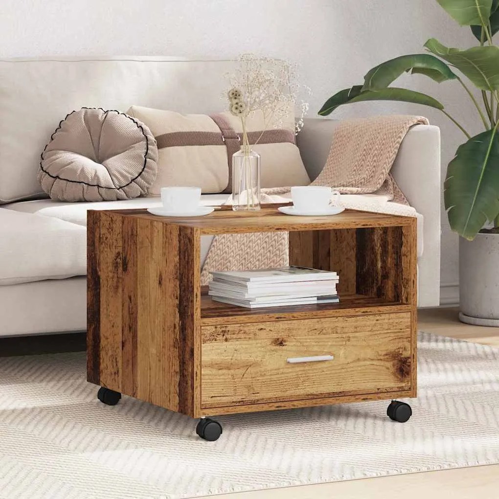 vidaXL Τραπεζάκι σαλονιού with Drawer Παλαιό ξύλο 55 x 55 x 45 cm