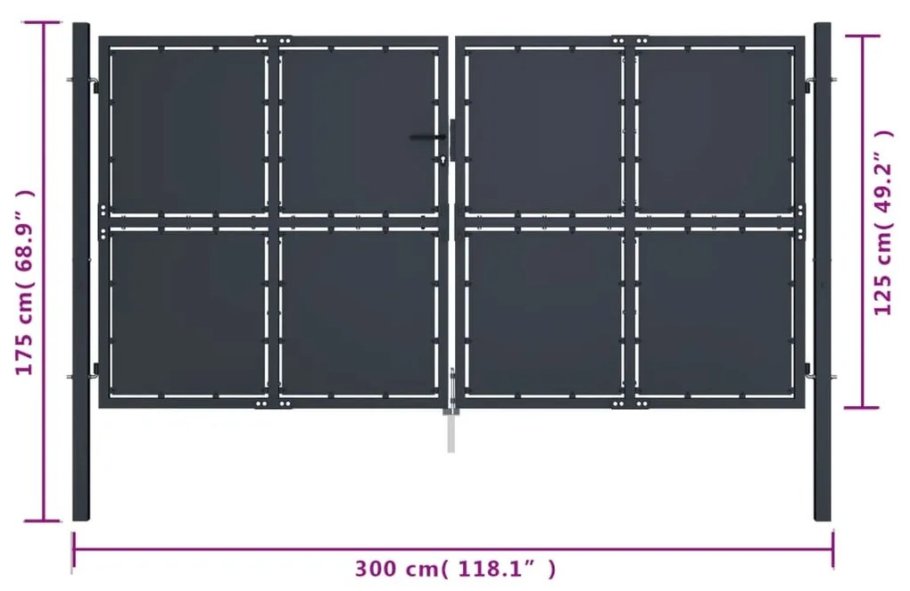 vidaXL Πόρτα Περίφραξης Κήπου Ανθρακί 300 x 125 εκ. Ατσάλινη