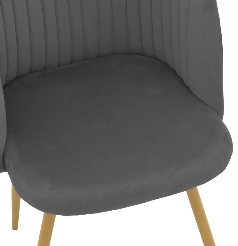Καρέκλα Anelie pakoworld ανθρακί βελούδο-πόδι φυσικό μέταλλο 45x59x78εκ | Συσκευασία 2 τμχ