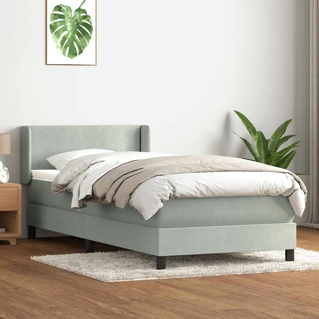 Box Spring κρεβάτι με στρώμα ανοιχτό γκρι 80x220 cm Βελούδινο - Γκρι