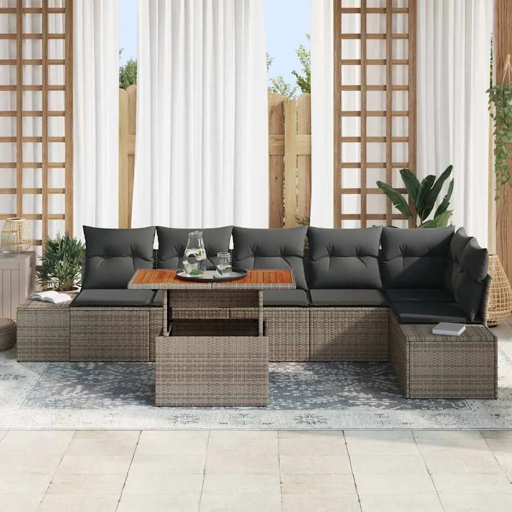 vidaXL Σέτ φαγητού για κήπο 7 pcs Γκρι, Καφέ 100 x 55 x 73 εκ