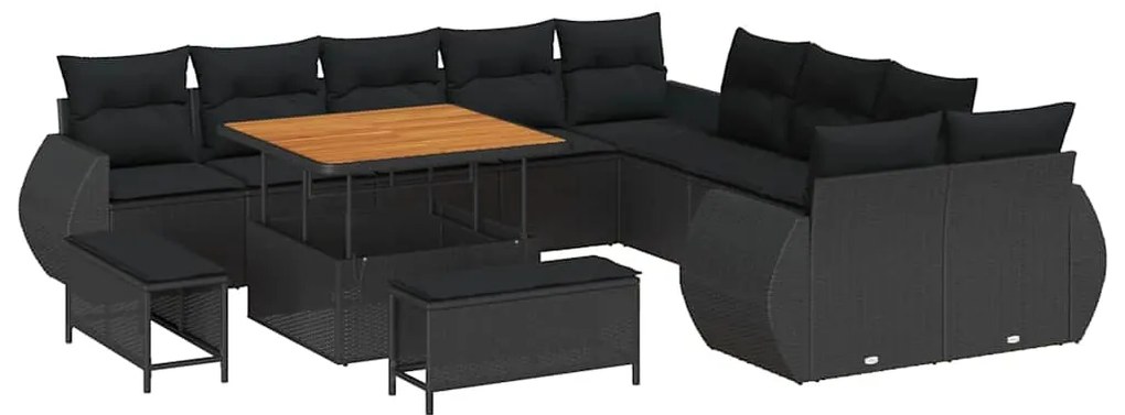 vidaXL Σετ Καναπέ Κήπου 13 pcs Μαύρο συνθετικό ρατάν
