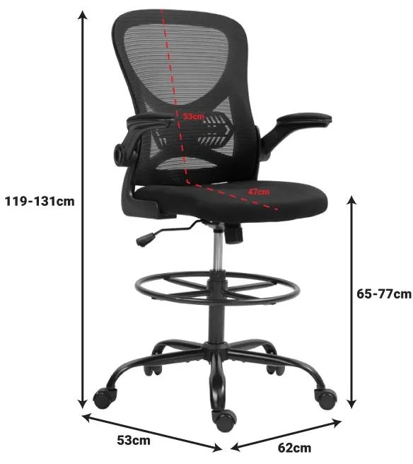 Καρέκλα γραφείου εργασίας Derzio ύφασμα mesh σε μαύρη απόχρωση 62x53x131εκ 62x53x131 εκ.